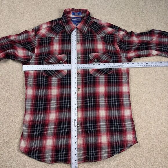 Pendleton Pearl Snap Shirt Mens Medium Red Merino Wool Pima Austin Lucky Brand - Picture 5 of 10